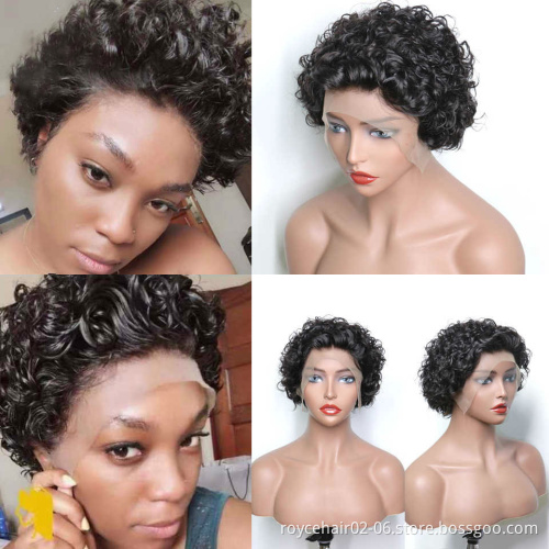 Cambodian Virgin Hair Lace Wig 180% Density Curly Pixie Cut Human Hair Unprocessed 13x1 Ear to Ear Lace Front Wig